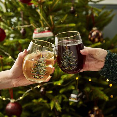 Christmas Tree Set of 4 Stemless Wine Glasses
